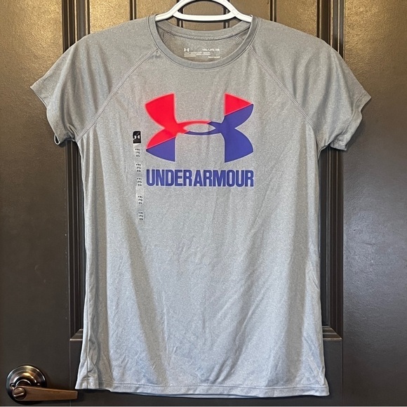 Under Armour Other - ☀️NWT UNDER ARMOUR Big Girl Big Purple/Pink Logo Gray Tee Shirt, Size X-Large